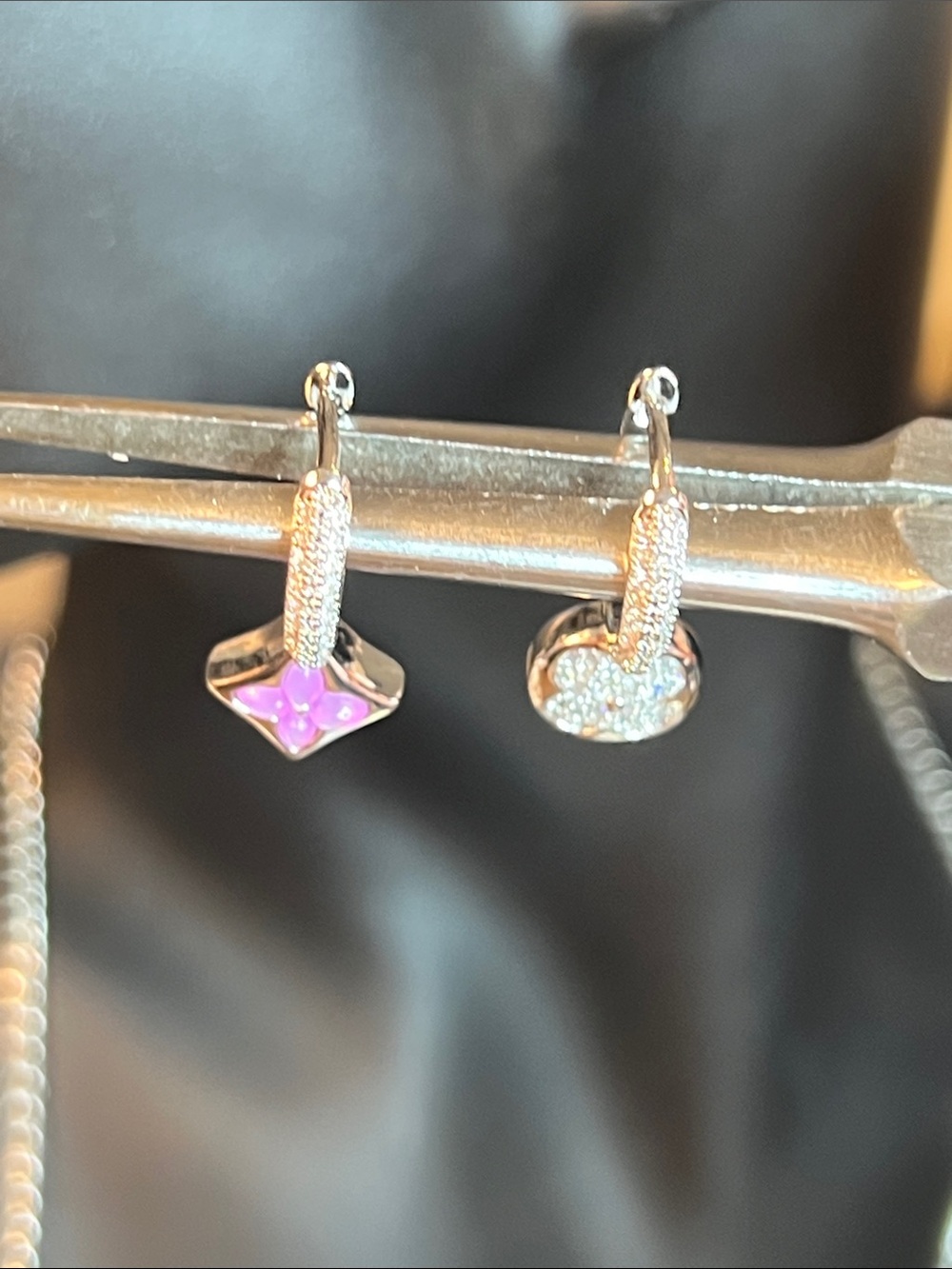 Elegant Purple Floral Drop Earrings - Gold Tone - Picture 8 of 8